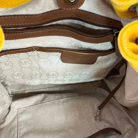 Michael Kors Marina Mustard Yellow Large Canvas Tote Handbag Rope Handle Hobo - Picture 12 of 16